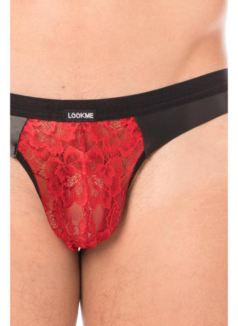 Jock rouge en dentelle et simili cuir - LM2002-27RED